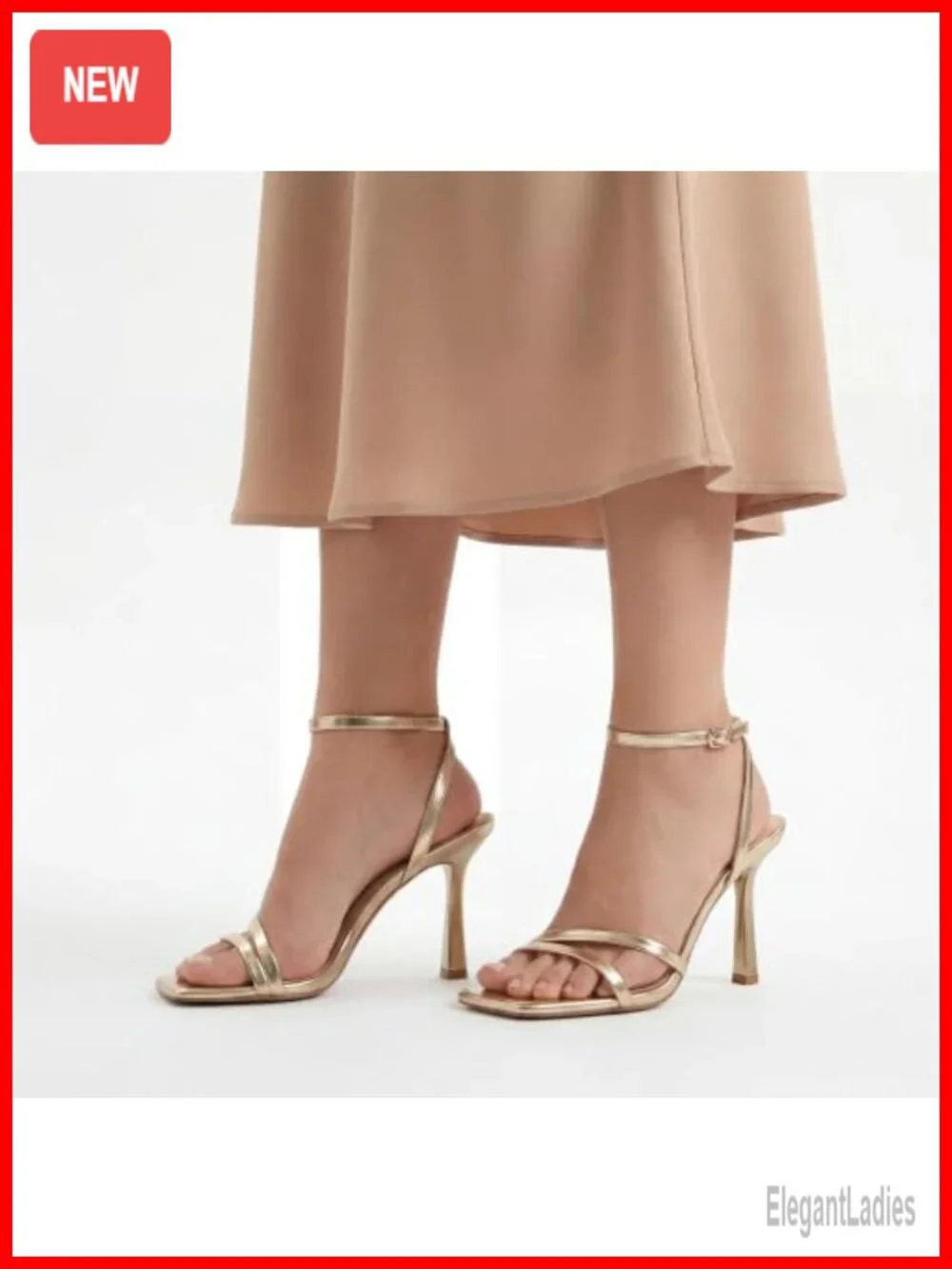 Square Toe Strappy Kitten Heel Sandals Adjustable Ankle Strap Faux Leather